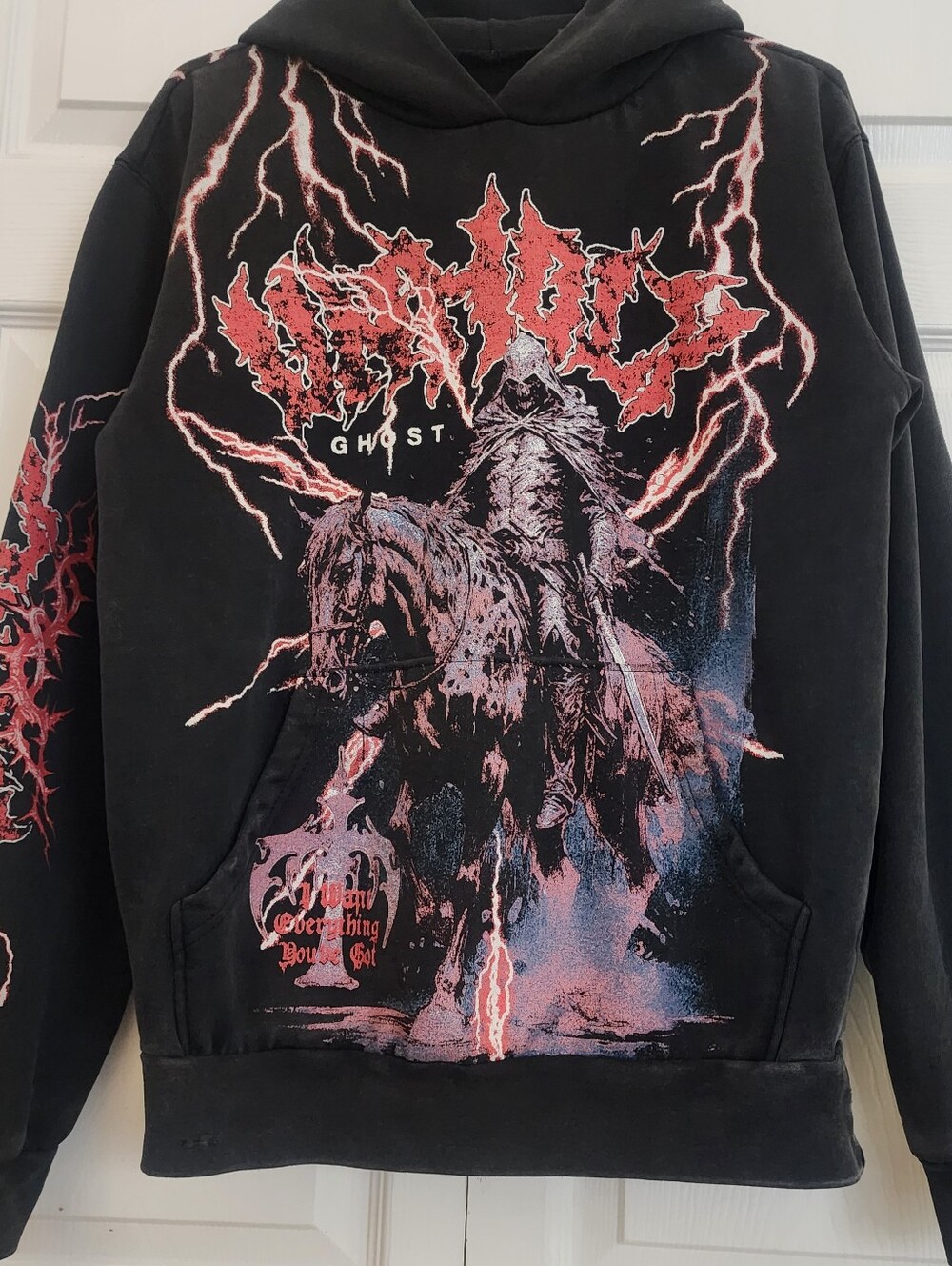 Pacsun Horseman Grunge Gothic Washed Black Pullover Hoodie, Mens Size Small